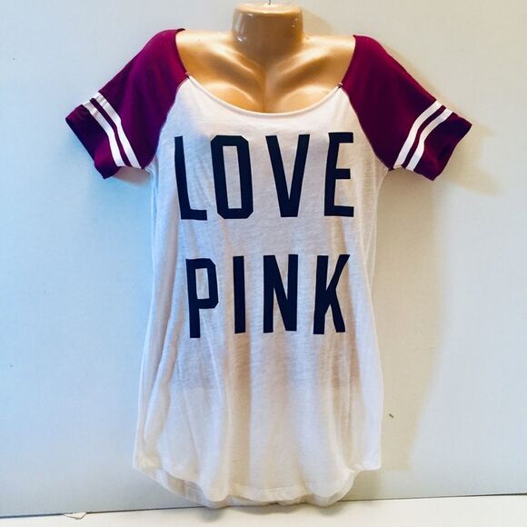 VICTORIA’S SECRET PINK White Logo Pajama T-Shirt - Picture 1 of 7